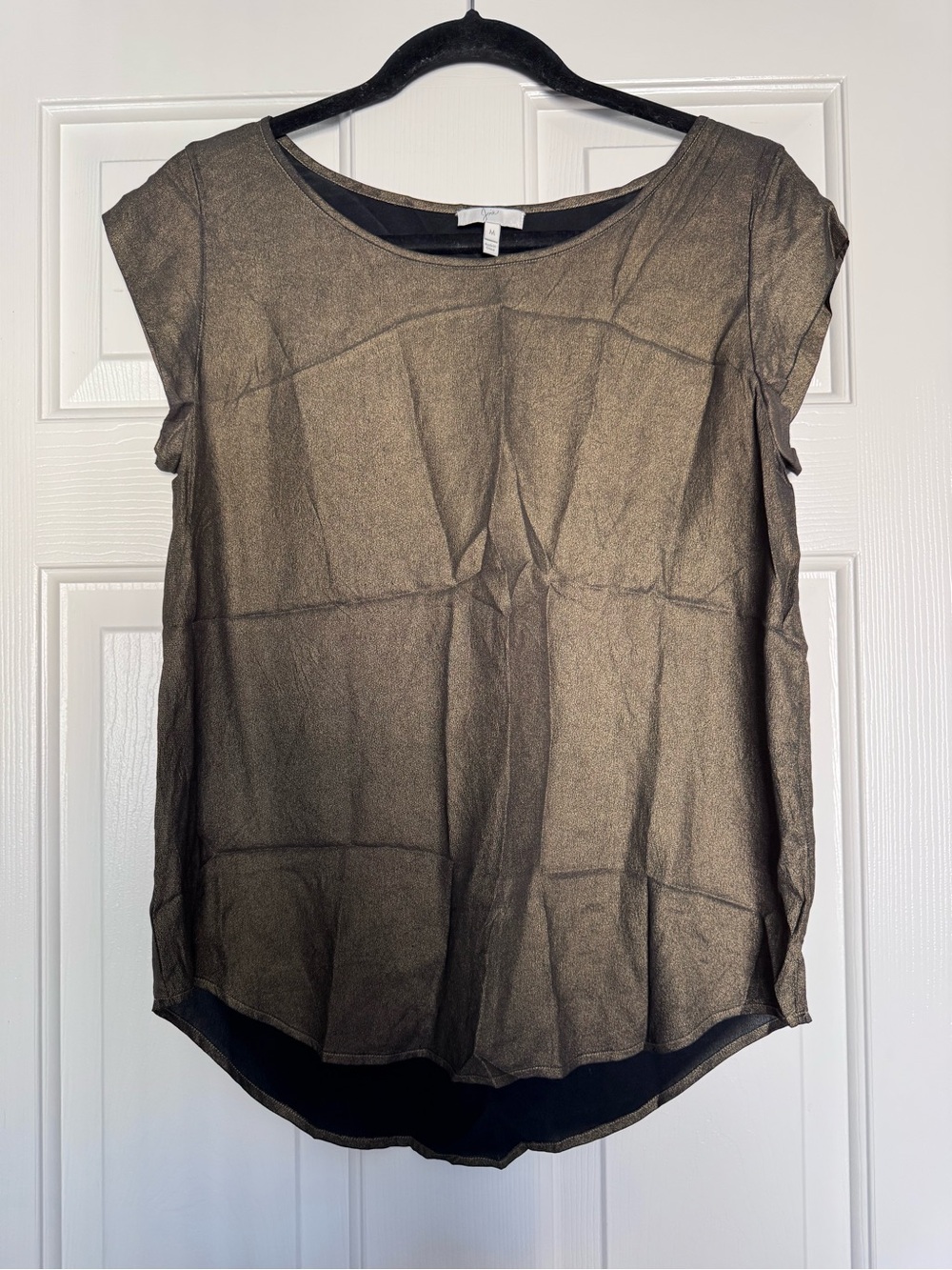 Joie M 100% Silk Metallic Bronze Cap-Sleeve Blouse Y2K Dressy Chic